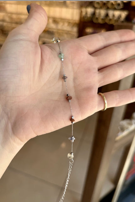 Mix Doğal Taşlı Çelik Zincir Bileklik Gümüş Renk