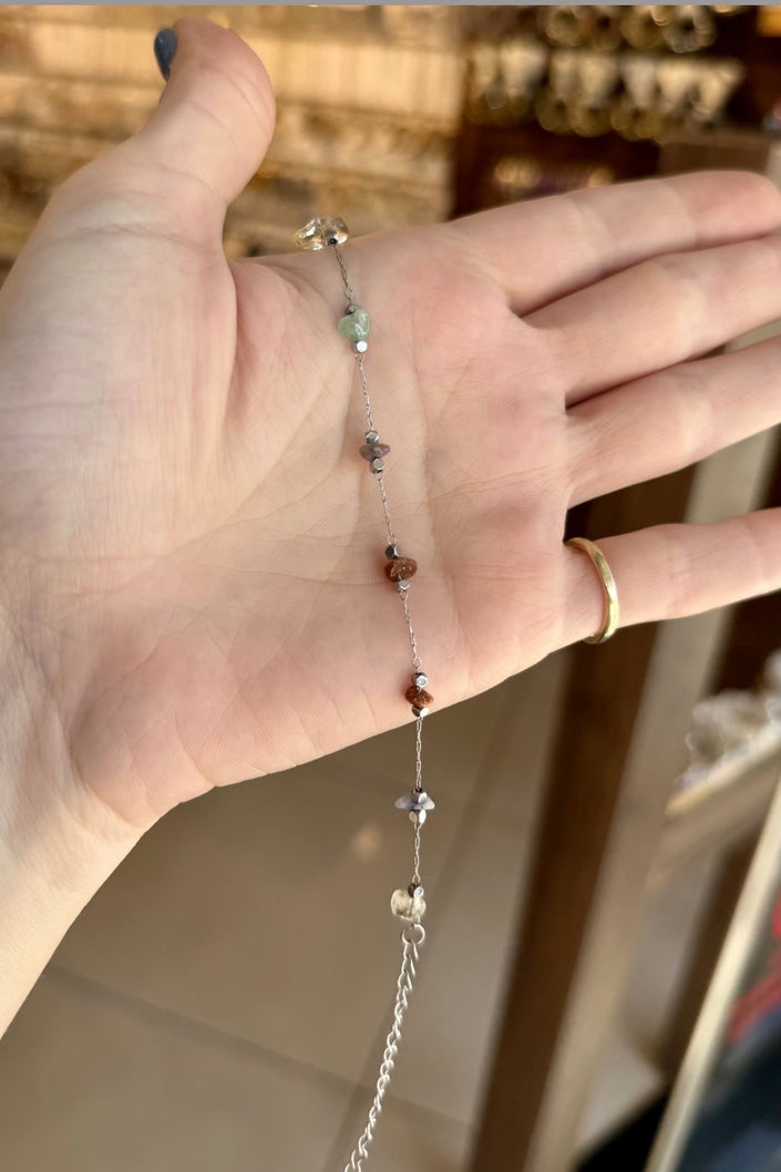 Mix Doğal Taşlı Çelik Zincir Bileklik Gümüş Renk