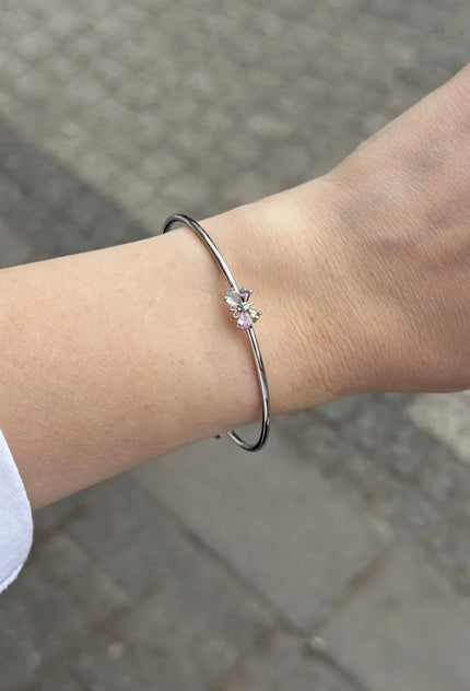 Renkli Zirkon Taşlı Kelebek Model Klipsli Kelepçe Bileklik Gümüş Renk