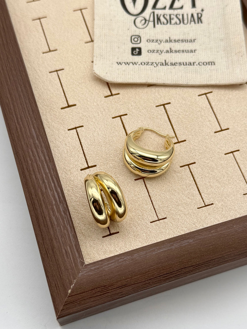 Çift Şeritli Kalın Halka Küpe