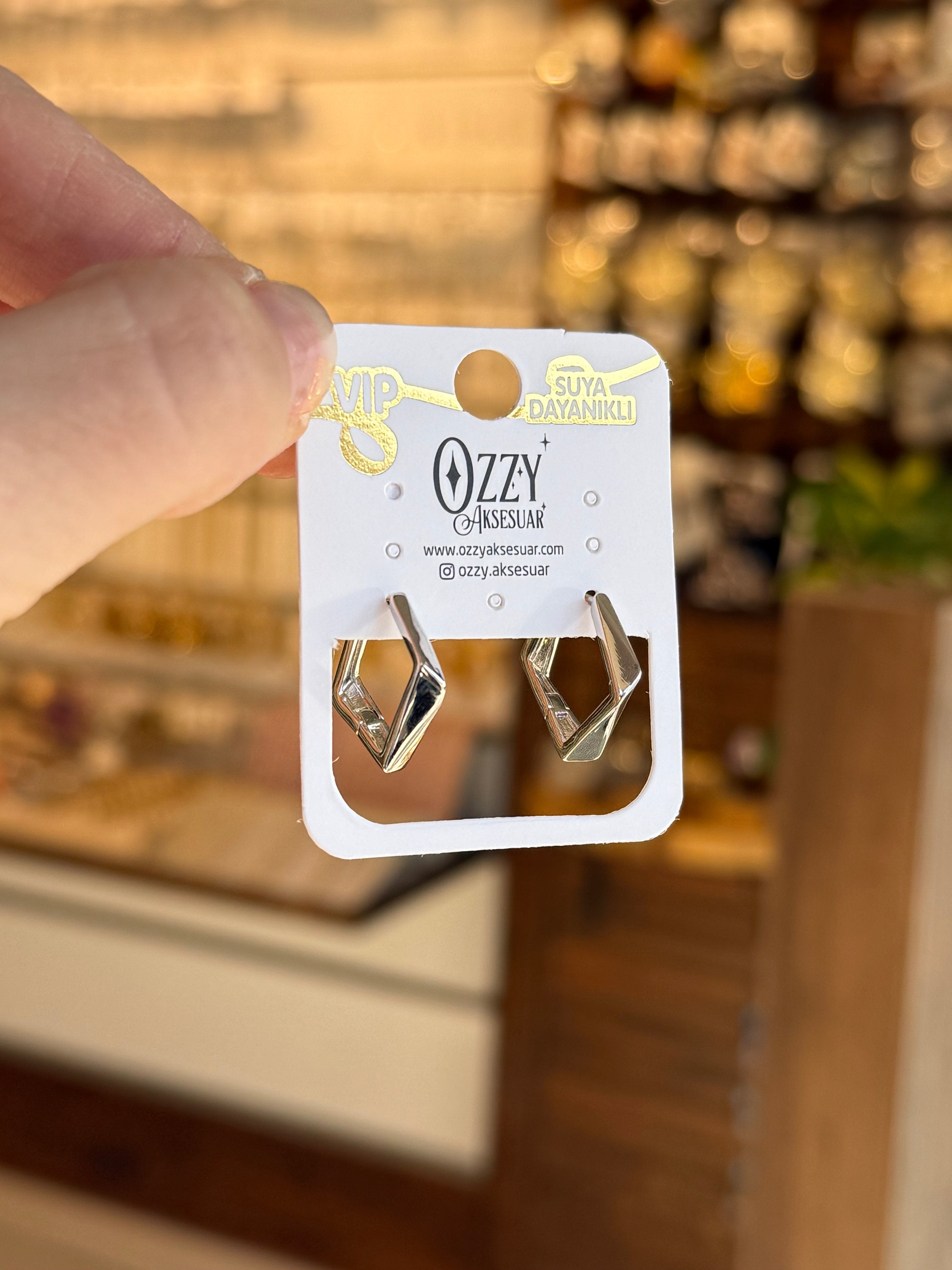 VIP Geometrik Şekilli Halka Küpe Gümüş Renk