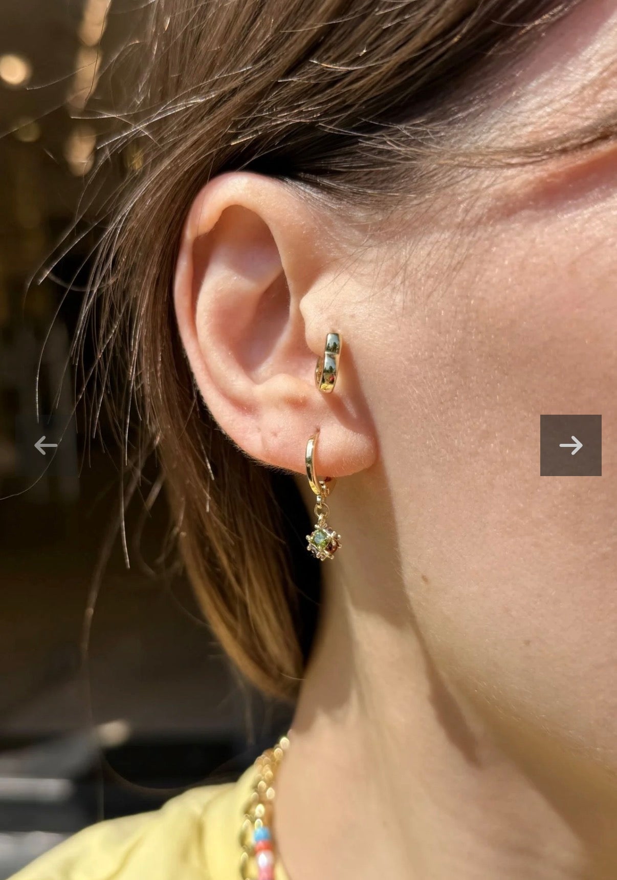 VIP Çok Renkli Taş Sallantılı Küçük Halka Küpe 14K