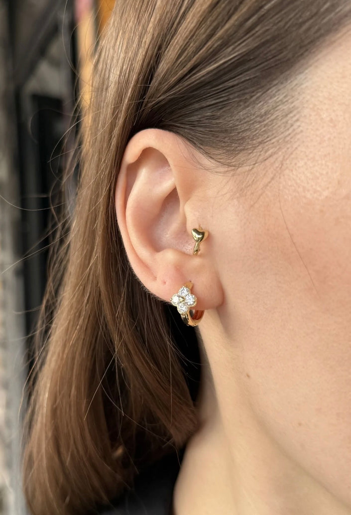 VIP Zirkon Taş Yapraklı Yonca Halka Küpe 14K