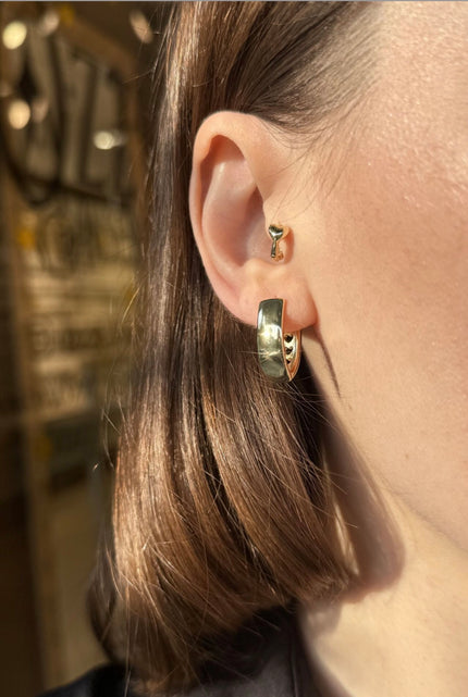 VIP Arkası Sıra Kalpli Damla Model V Halka Küpe 14K