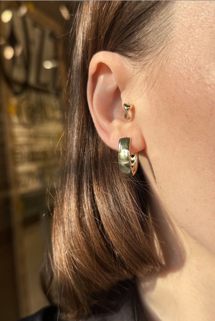 VIP Arkası Sıra Kalpli Damla Model V Halka Küpe 14K