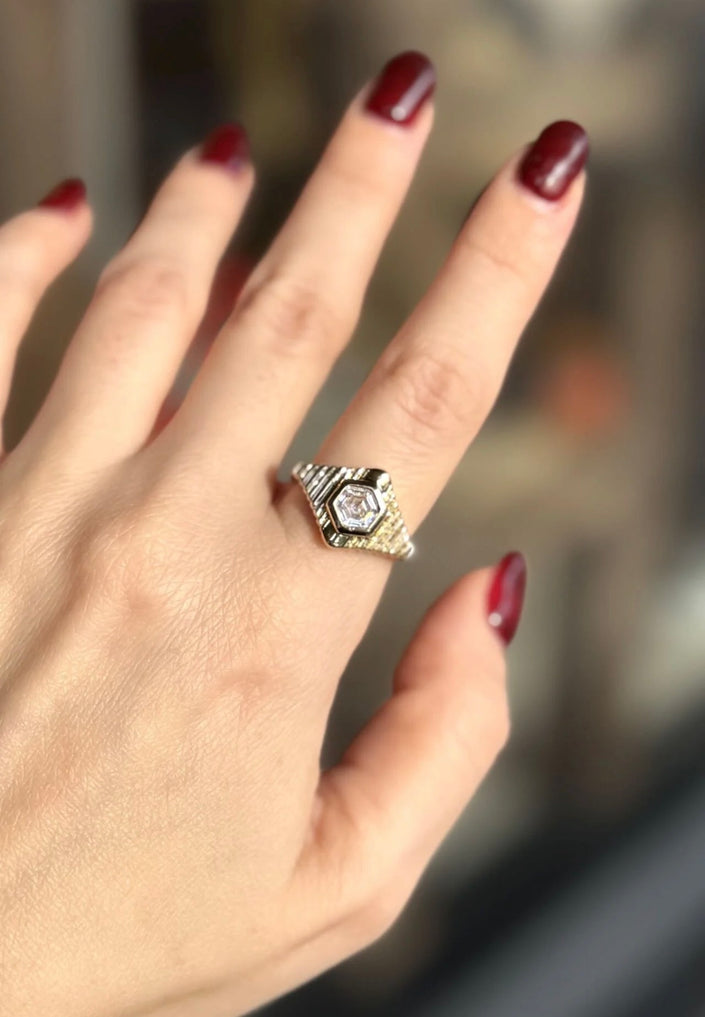 Altıgen Taşlı Ayarlanabilir Yüzük