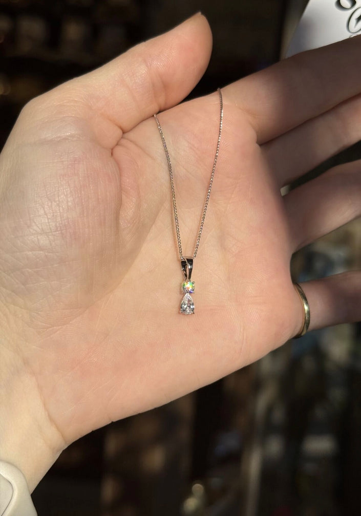 VIP Damla ve Yuvarlak Çift Zirkon Taşlı Kolye 45 cm Gümüş Renk