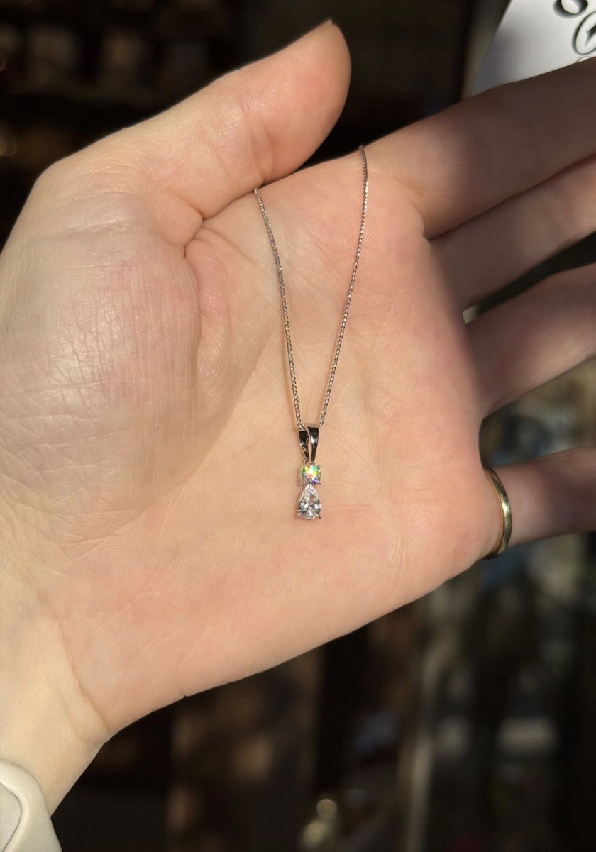 VIP Damla ve Yuvarlak Çift Zirkon Taşlı Kolye 45 cm Gümüş Renk