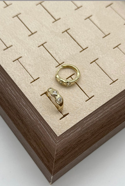 VIP Geometrik 3 Taşlı Halka Küpe 14K