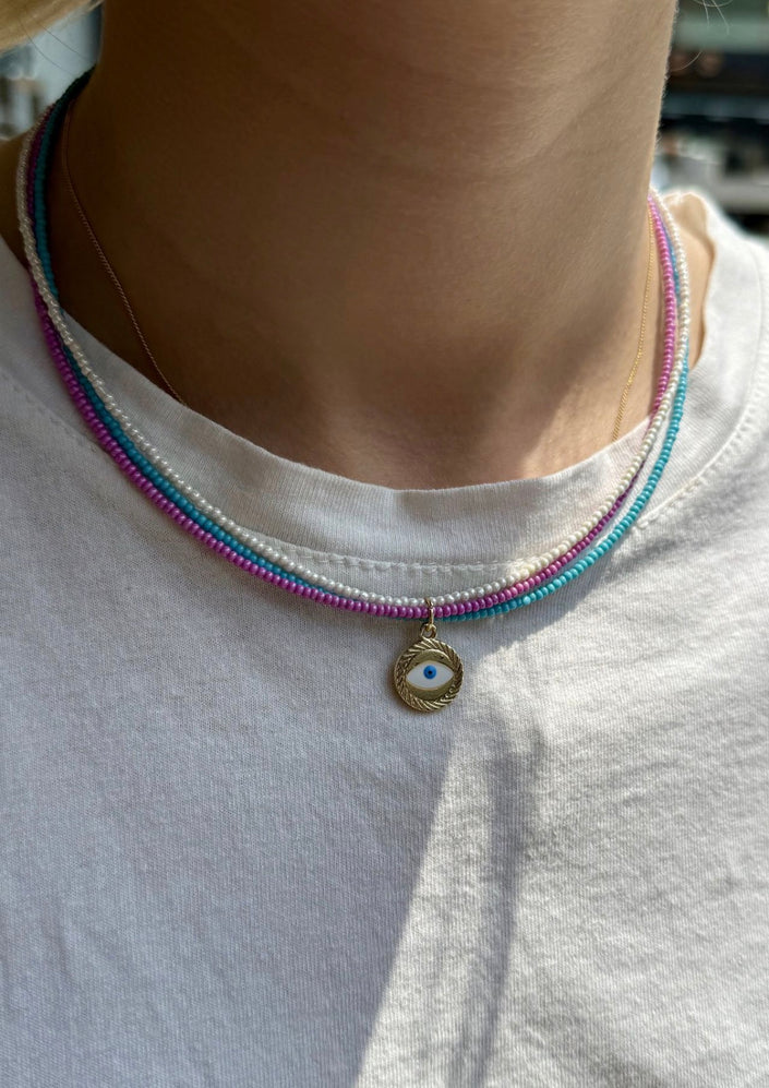 3 Sıra Boncuklu Göz Uçlu Kolye