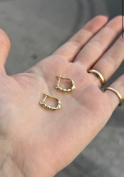 VIP Önü Kıvrımlı Oval Halka Küpe 14K