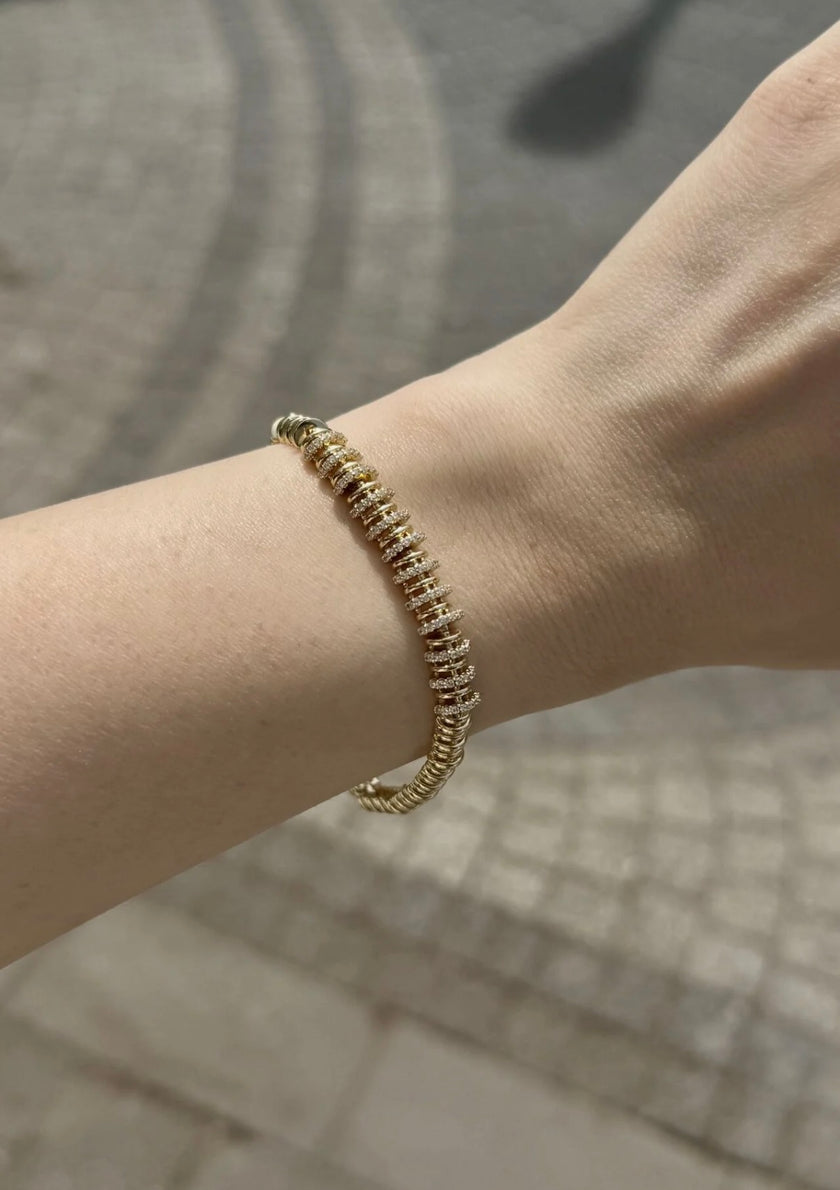 VIP Ortası Sıra Gömme Taşlı Link Model Bileklik 17 + 3 cm 14K