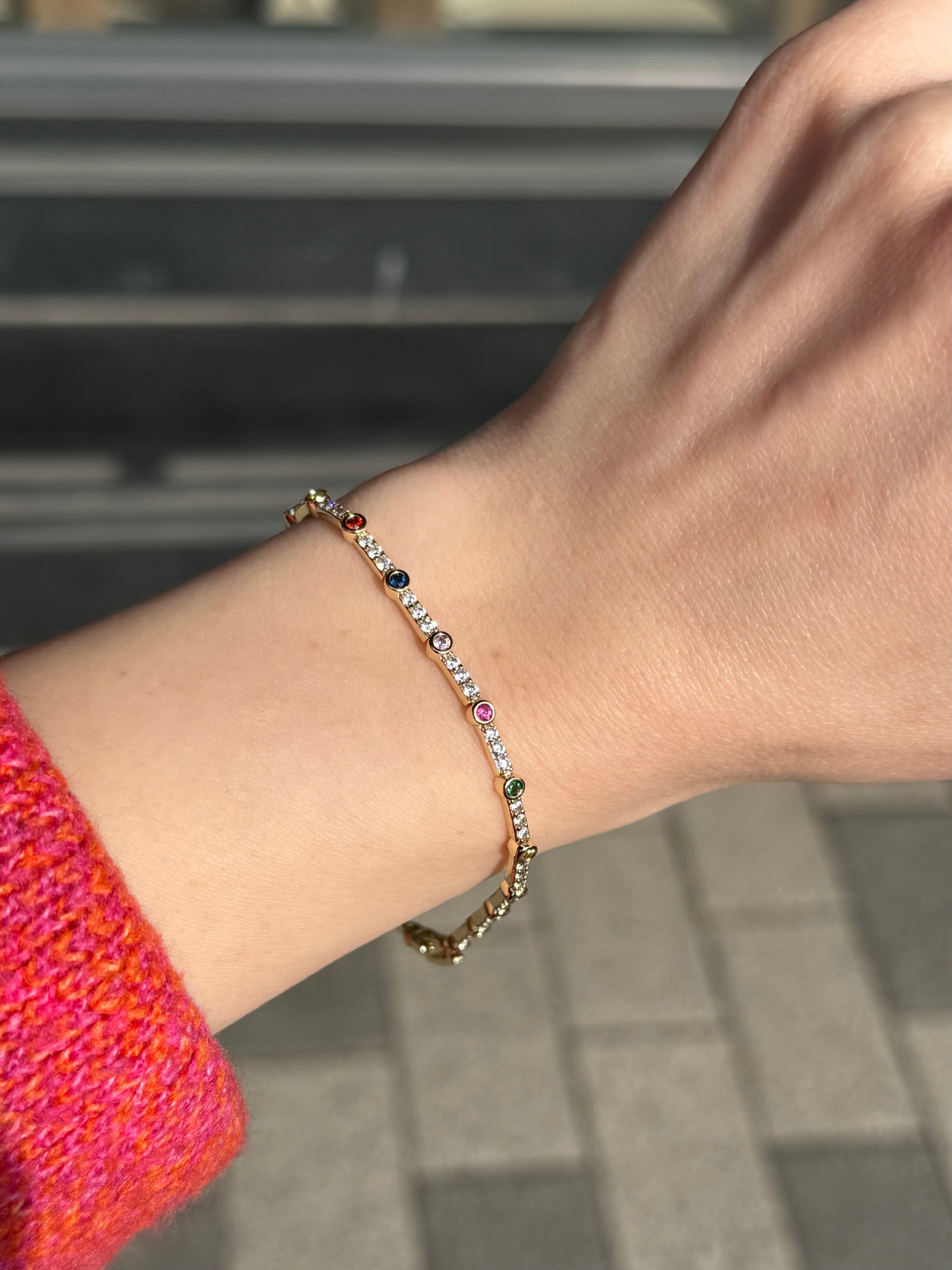 VIP Renkli Yuvarlak Taş Detaylı Su Yolu Bileklik 17 + 2 cm