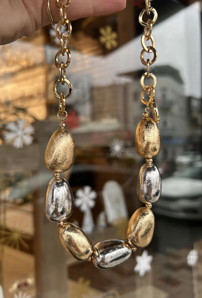 İki Renkli Sıra Damla Model Premium Kolye 45 + 5 cm