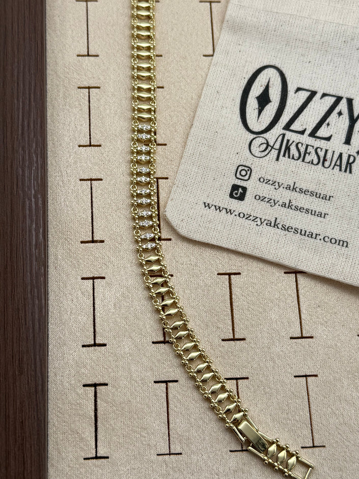 VIP Ortası Sıra 3 Taşlı Ray Model Bileklik 17 + 3 cm