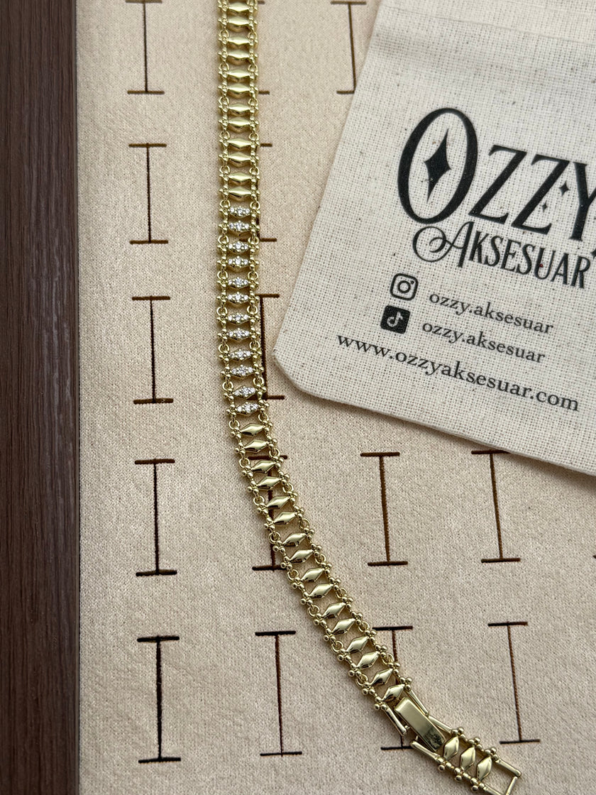VIP Ortası Sıra 3 Taşlı Ray Model Bileklik 17 + 3 cm