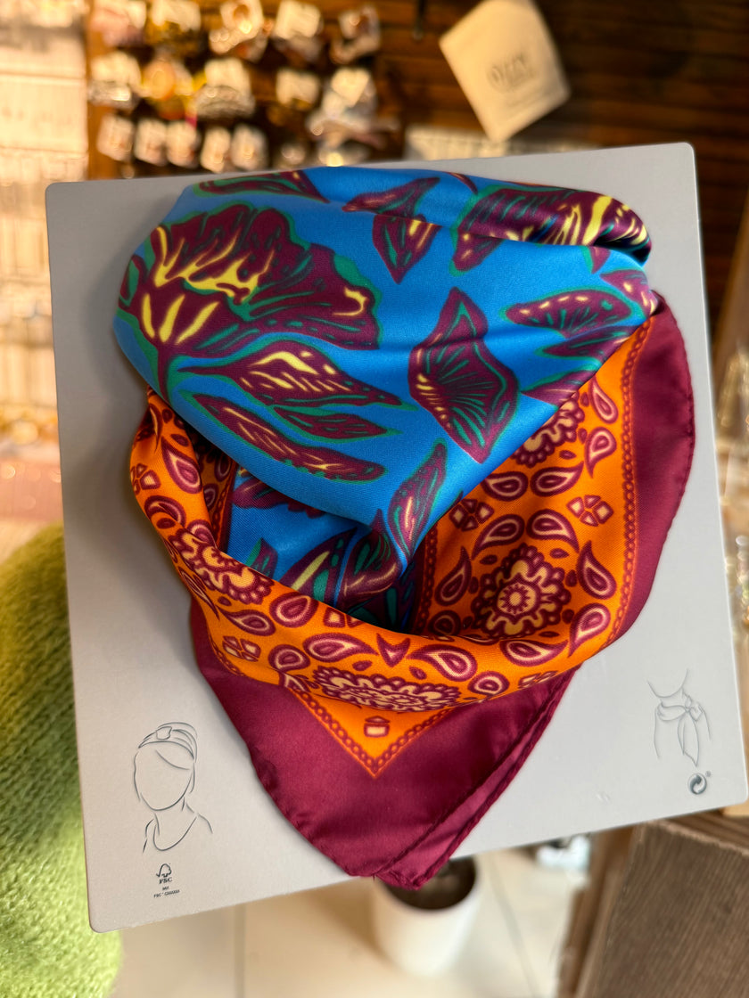 Kare Fular Toka Bordo Yaprak Detay 50 x 50 cm