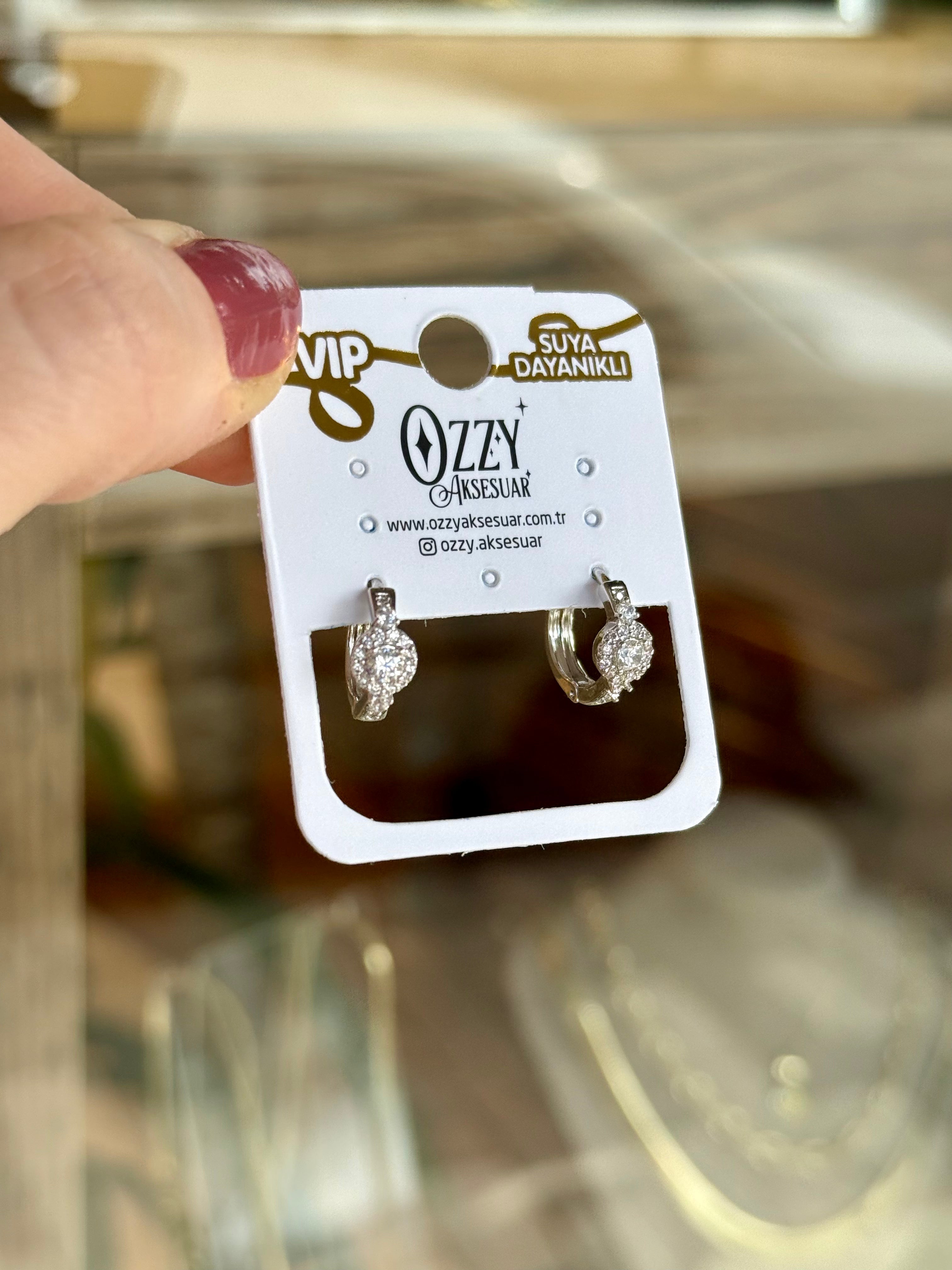VIP Taş İşlemeli Coronet Halka Küpe Gümüş Renk