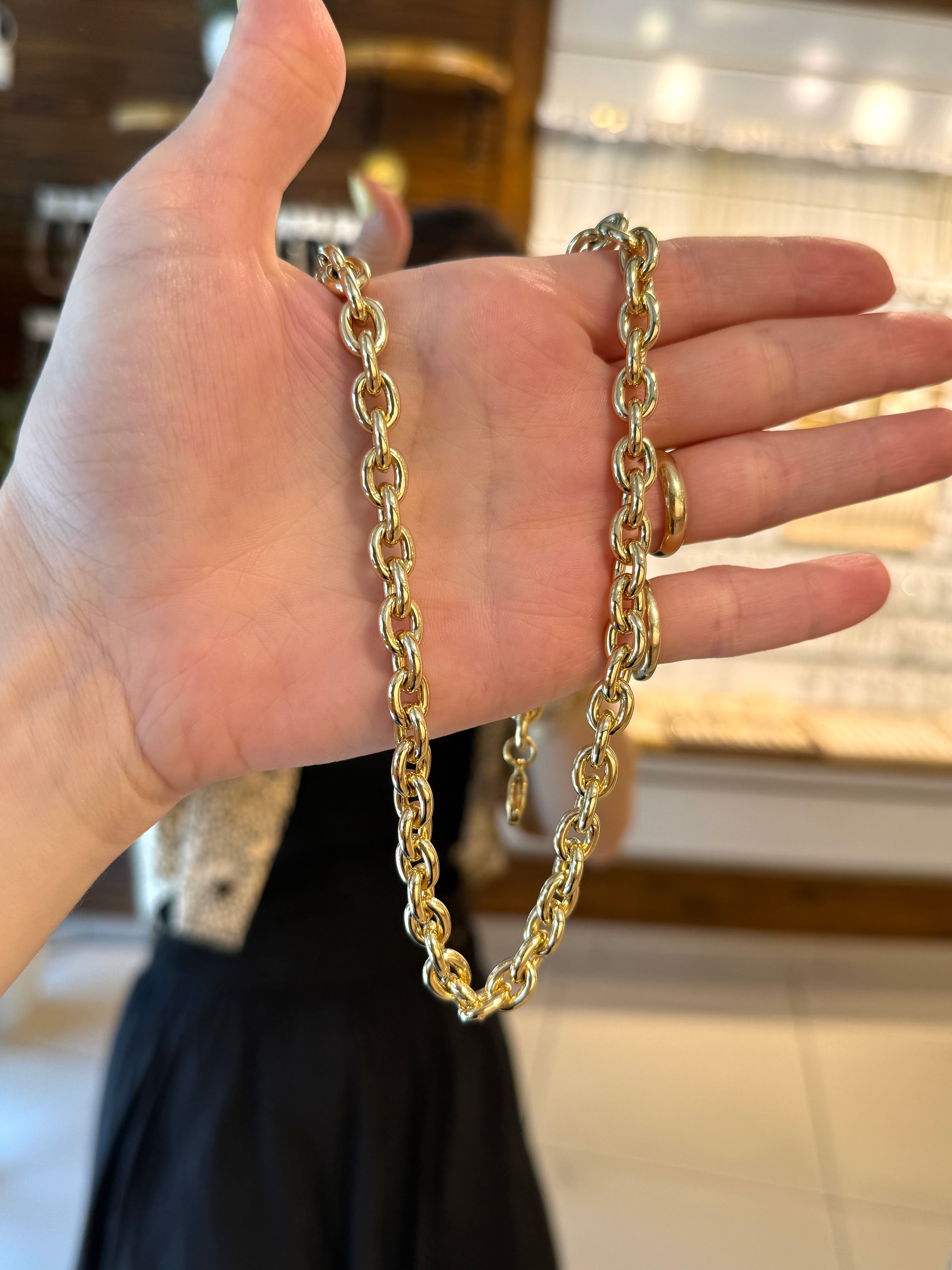 VIP Kalın Oval Sıra Zincir Kolye 50 cm