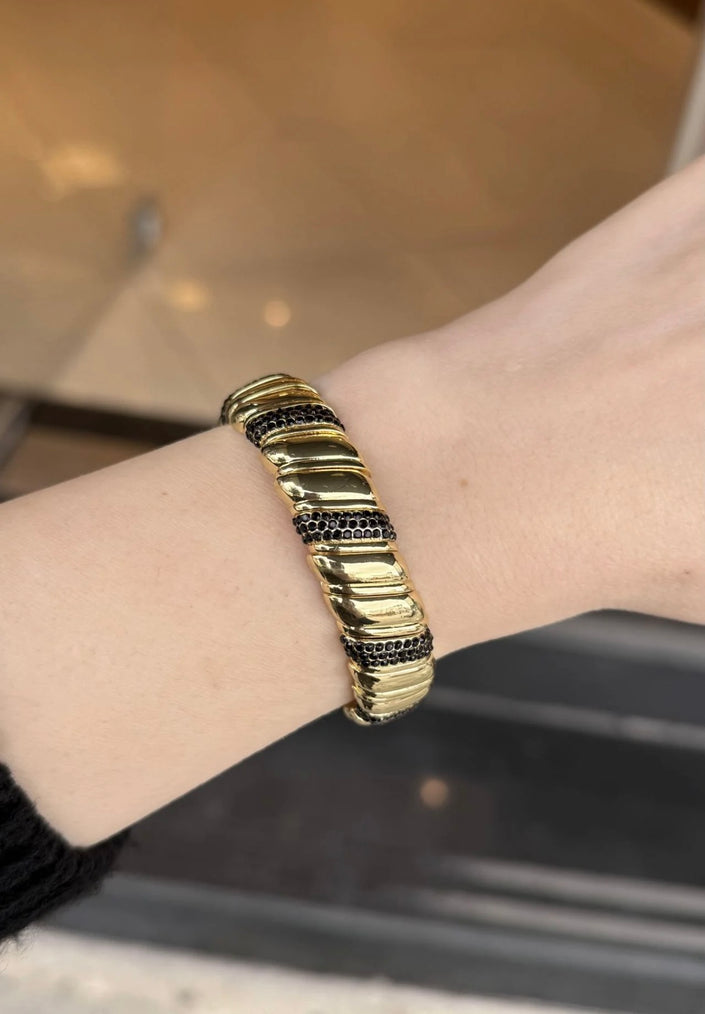 Gömme Taş Kemerli Porselen Kaplama Lastikli Bileklik Siyah