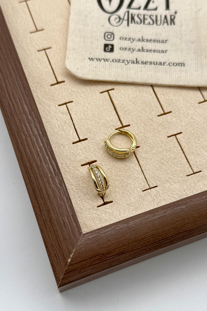 VIP Orta Sırası Taşlı Halka Küpe