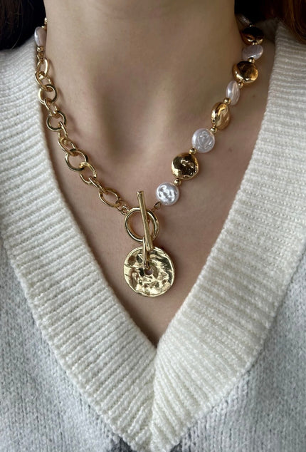 Plaka Uçlu İnci Detay Premium Kolye 45  cm