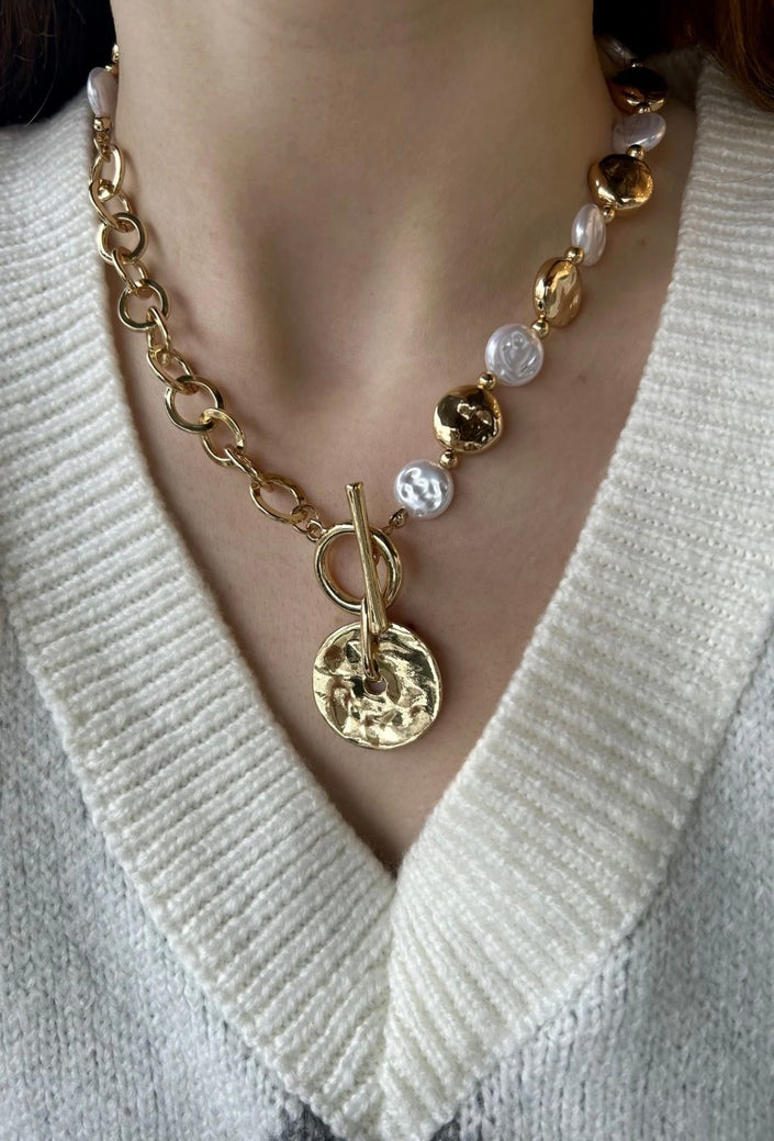 Plaka Uçlu İnci Detay Premium Kolye 45  cm