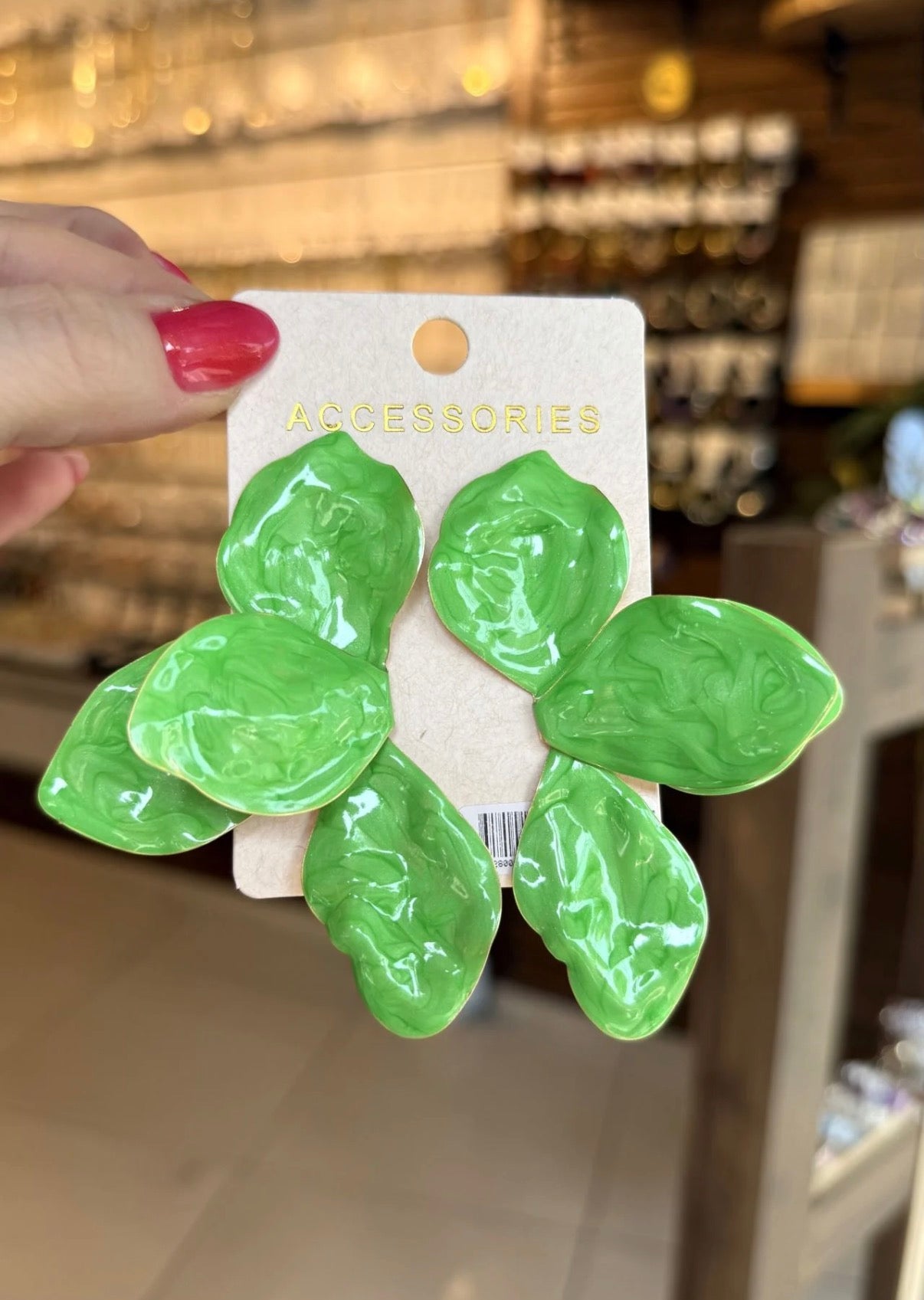 Marka Model Sedefli Mineli Plaka Çiçek Küpe Yeşil