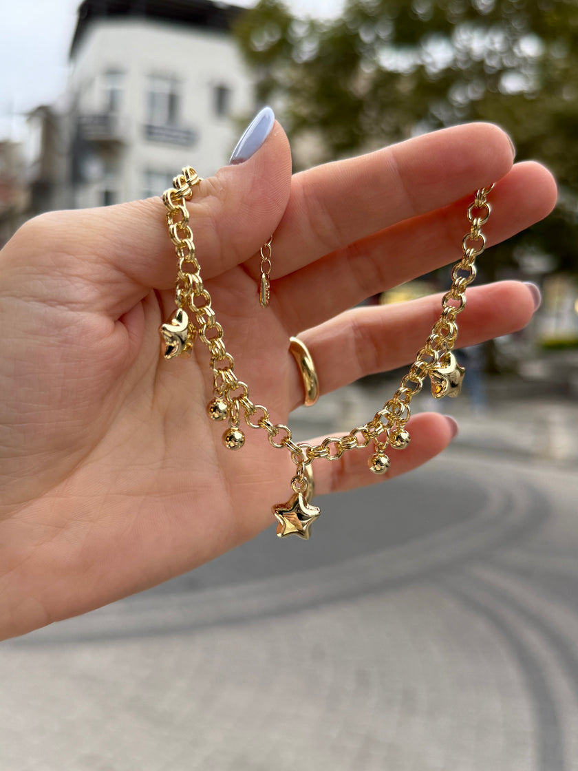 Yıldız ve Top Charmlı Bileklik 17 + 3 cm
