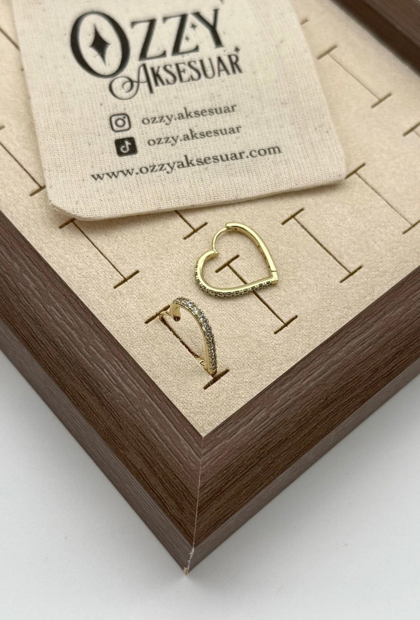 VIP Önü Taş Sıralı Kalp Halka Küpe