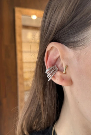 3 Sırası Gömme Taşlı Earcuff Kıkırdak Küpe Gümüş Renk
