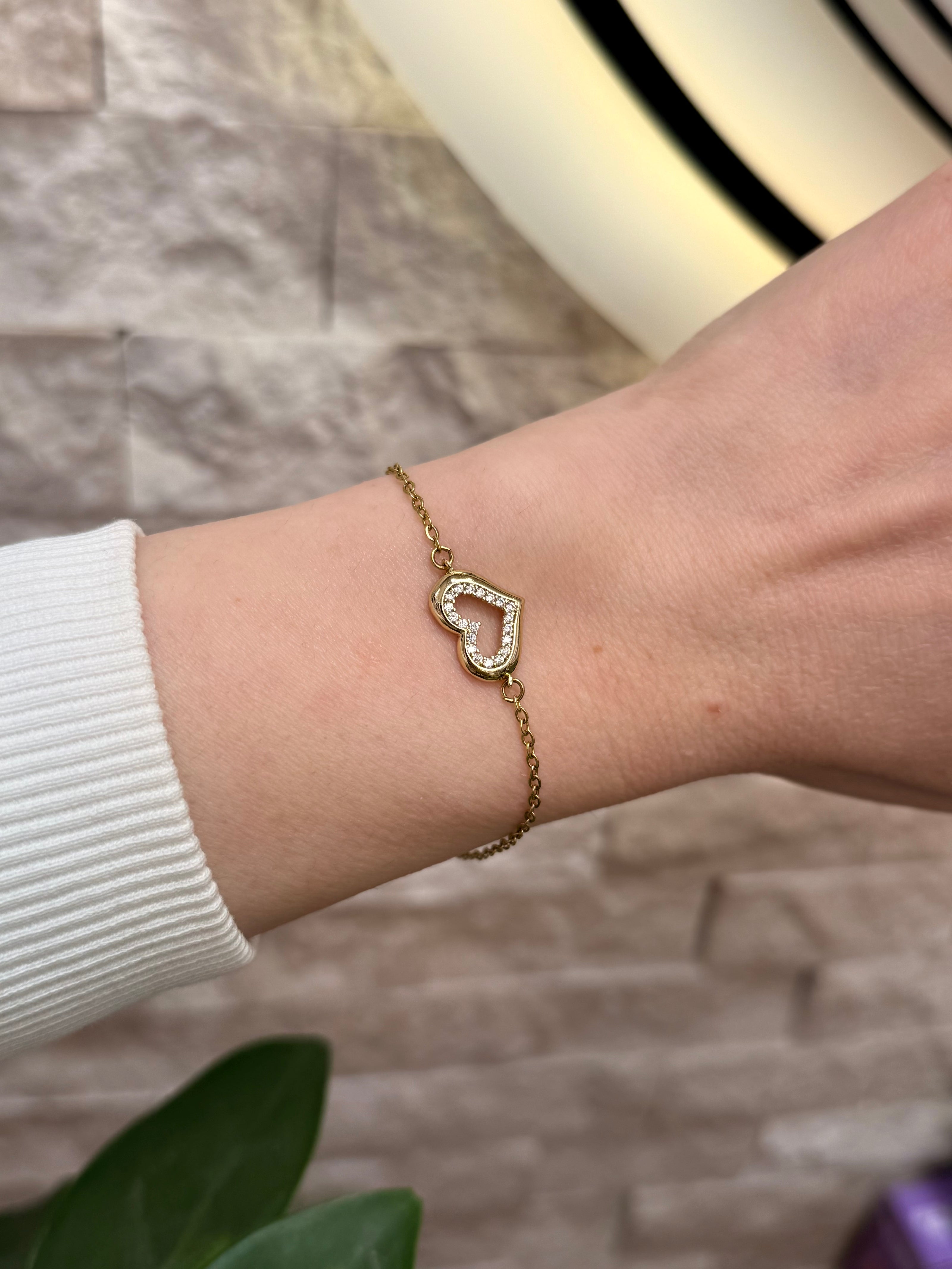 VIP Taşlı Kalp Modelli Minimal Zincir Bileklik 17 + 3 cm