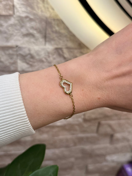 VIP Taşlı Kalp Modelli Minimal Zincir Bileklik 17 + 3 cm