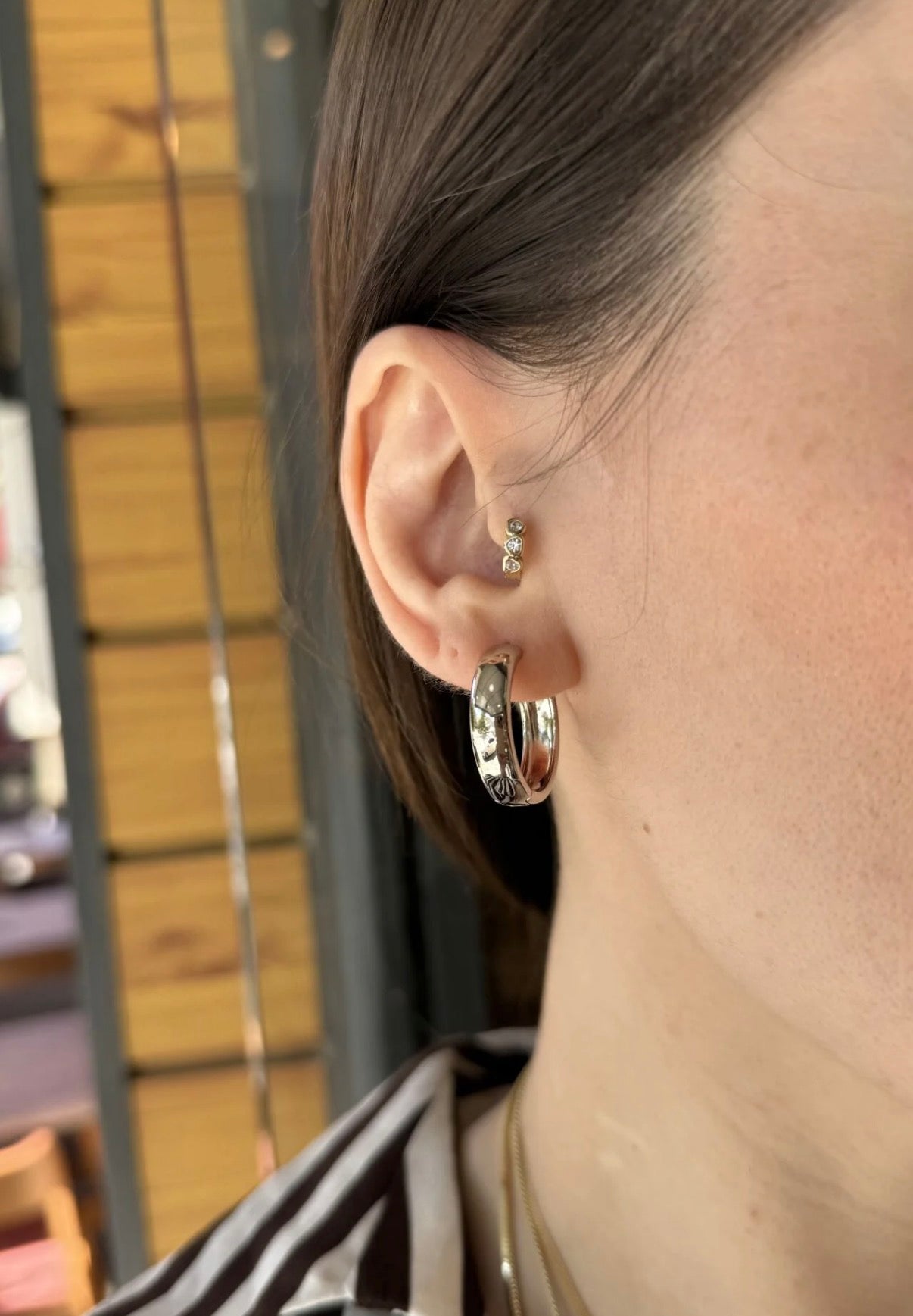 VIP Sade Halka Küpe Büyük Boy Gümüş Renk