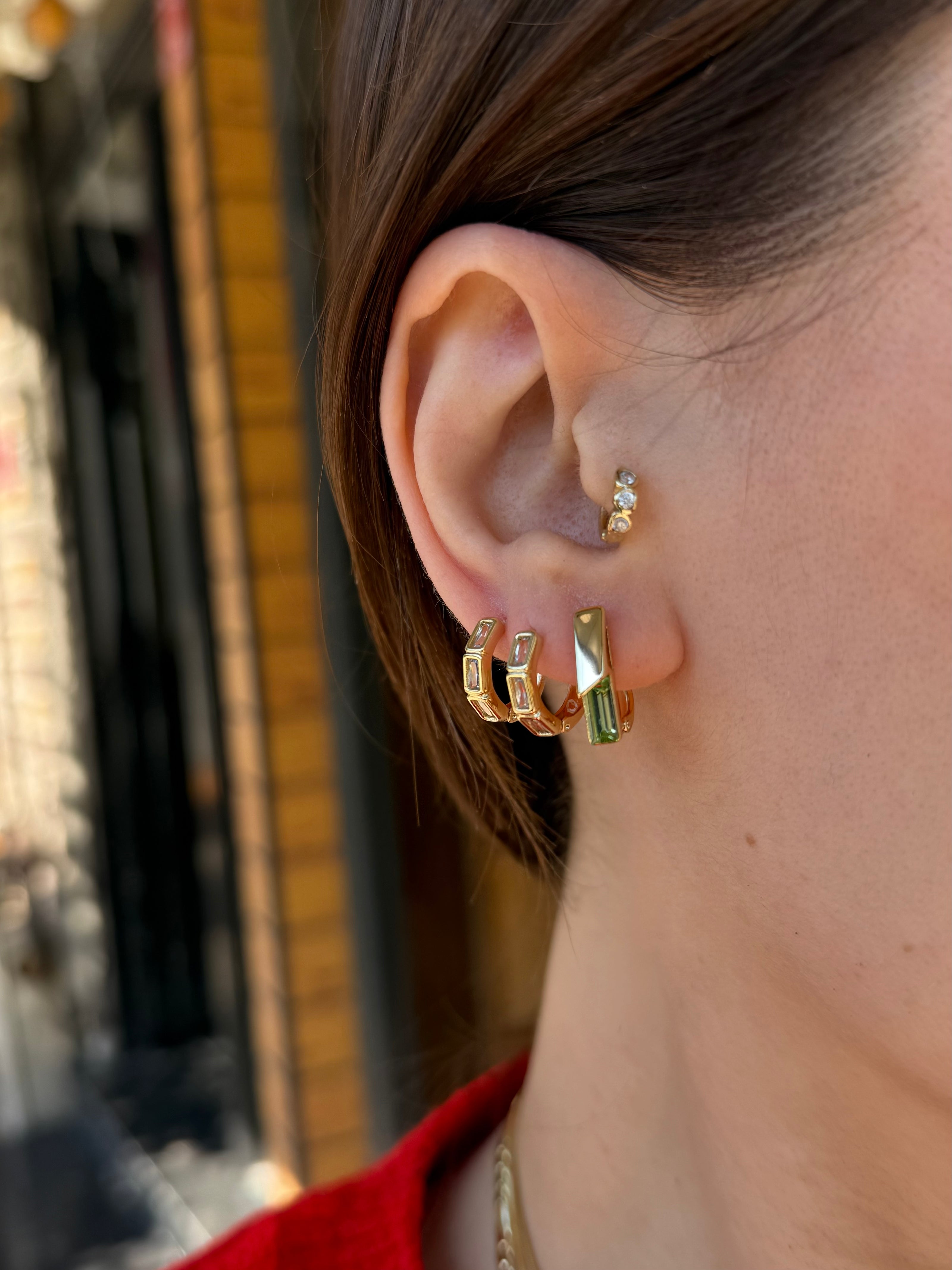 VIP Yeşil Zirkon Taşlı Şerit Halka Küpe