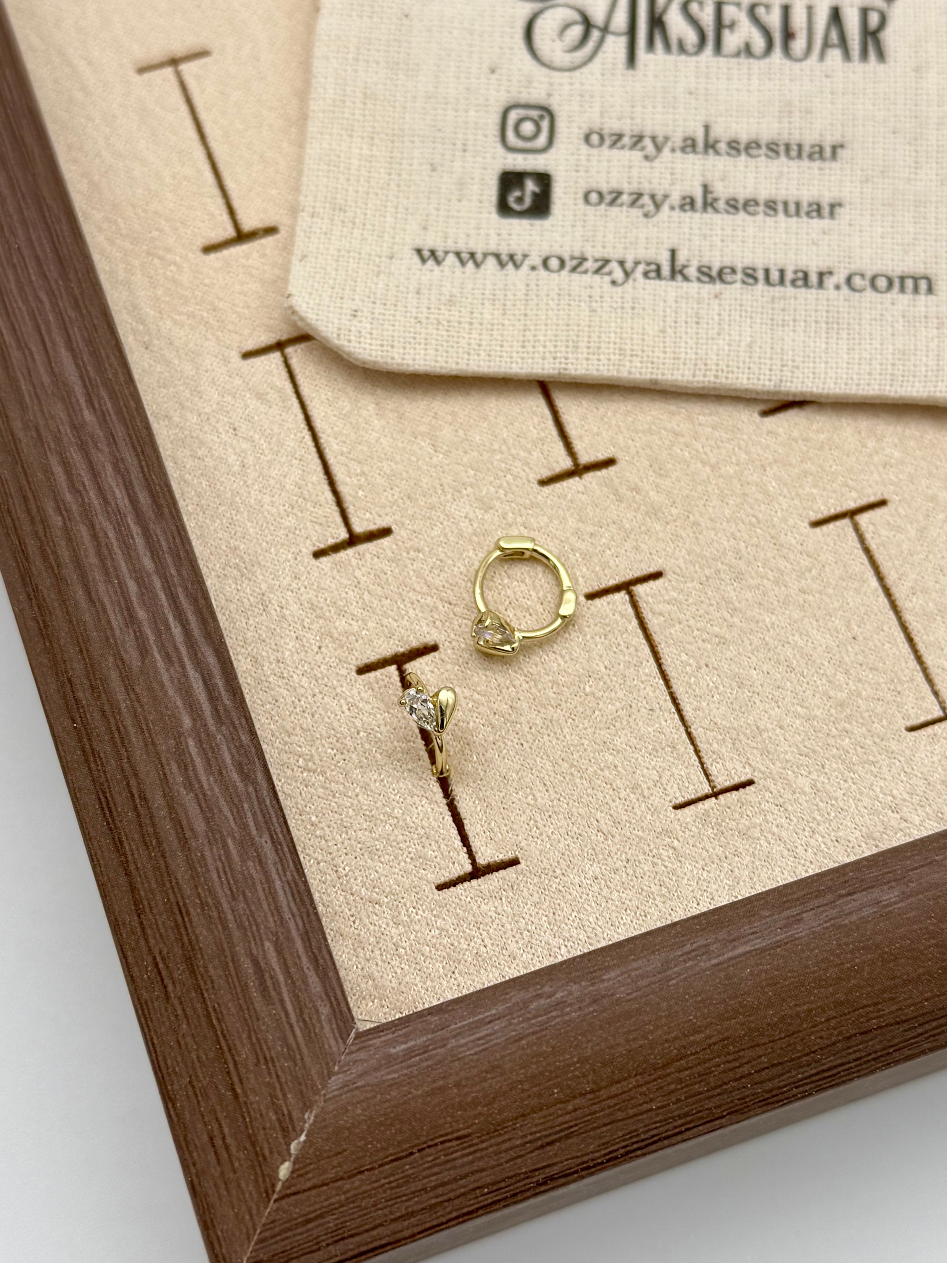 VIP Damla Taşlı Kalp Model Minik Halka Küpe