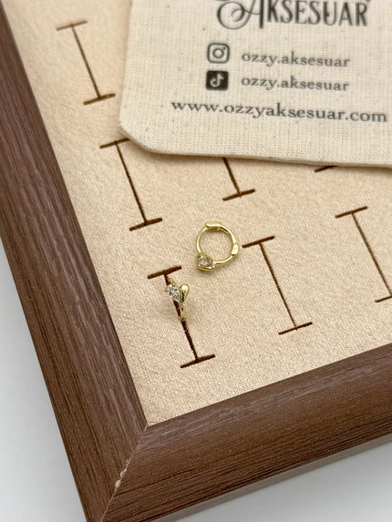 VIP Damla Taşlı Kalp Model Minik Halka Küpe