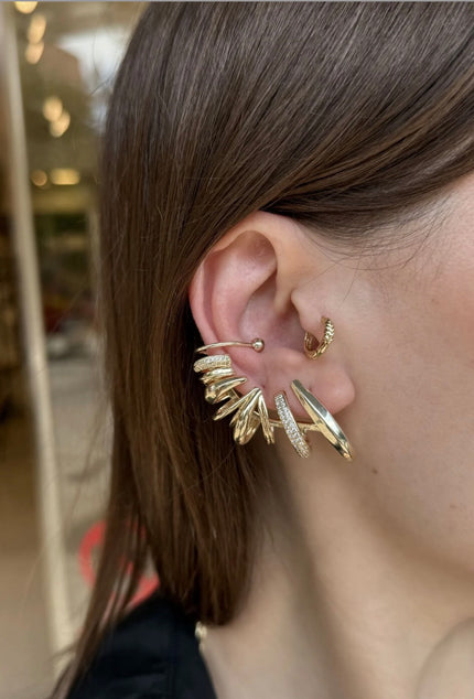 Gömme Taş Detaylı Çoklu Görünüm Kıkırdak Sıkıştırma Küpe Sağ Kulak Uyumlu