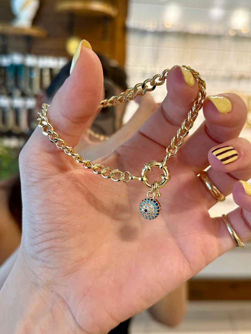 Gömme Taşlı Top Nazar Boncuklu Karabina Klips Bileklik 18 cm