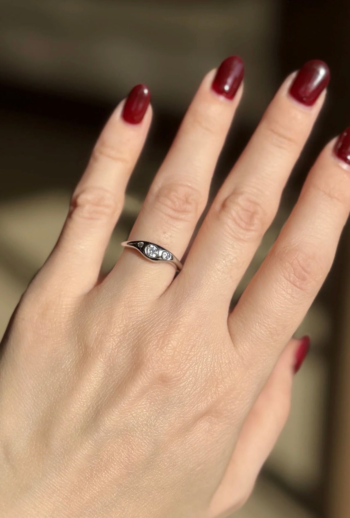 3 Gömme Taşlı Ayarlanabilir İnce Yüzük Gümüş Renk