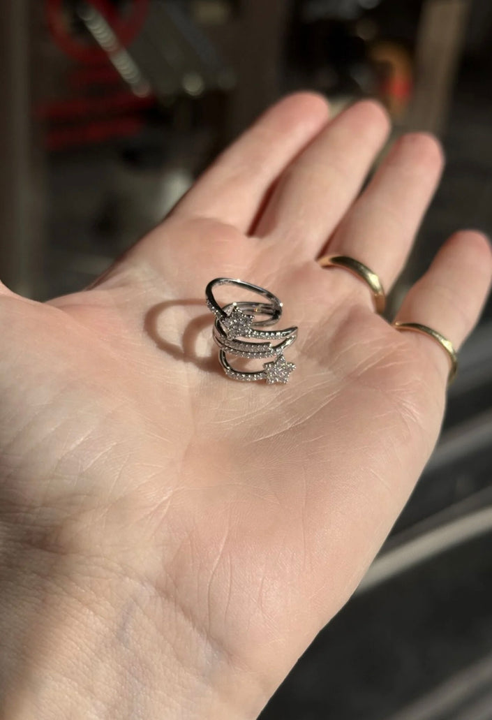 Gömme Taşlı Yıldız Detay Earcuff Kıkırdak Küpe Gümüş Renk