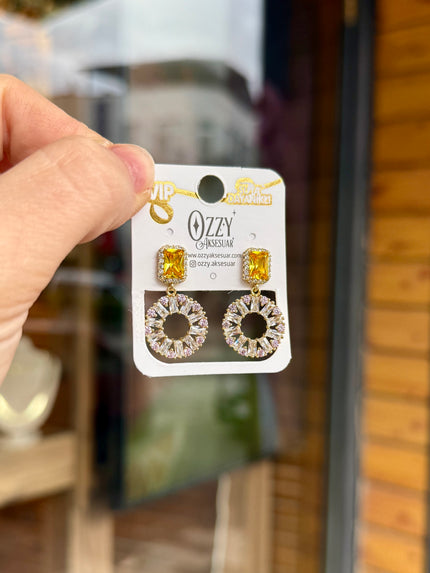 VIP Kristal Zirkon Taş İşleme Sallantılı Küpe