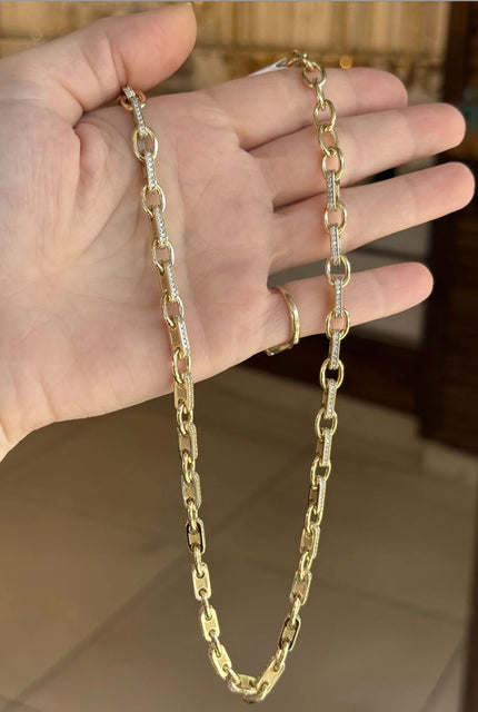 VIP Kemerleri Gömme Taşlı Oval Zincir Kolye 42 + 5 cm 14K