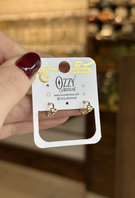 VIP Kalp Detaylı Minik Halka Küpe 14K