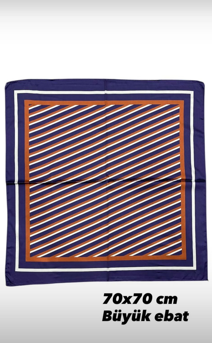 Büyük Boy Kare Fular Toka Şerit Desenli 70 x 70 cm