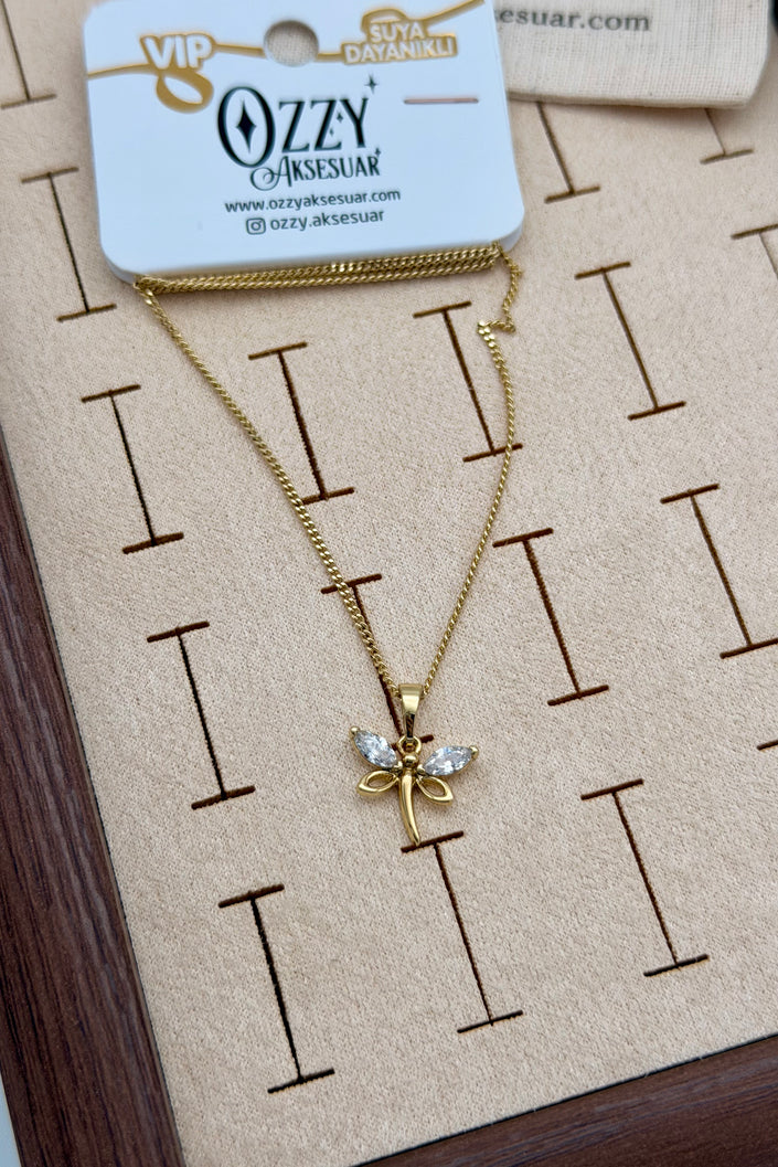 VIP Kanadı Taşlı Yusufçuk Kolye 45 cm