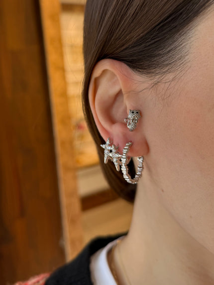 VIP Basamaklı Model Halka Küpe Gümüş Renk