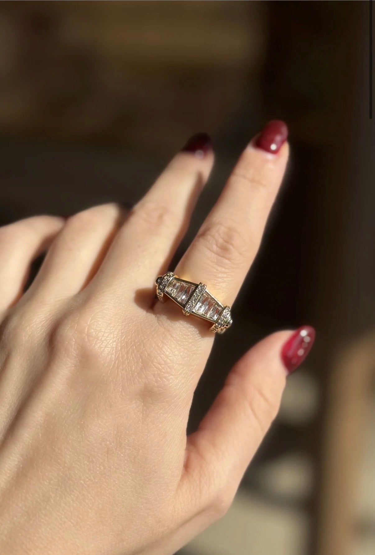 3 Kemerli Sıra Baget Taş Ayarlanabilir Yüzük Beyaz Taş