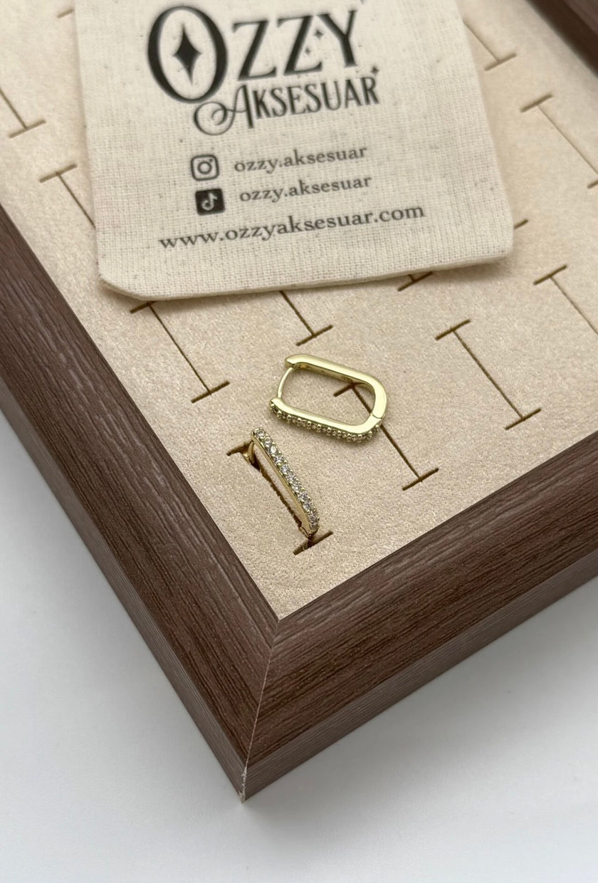 VIP Önü Sıra Talı Oval Halka Küpe 14K