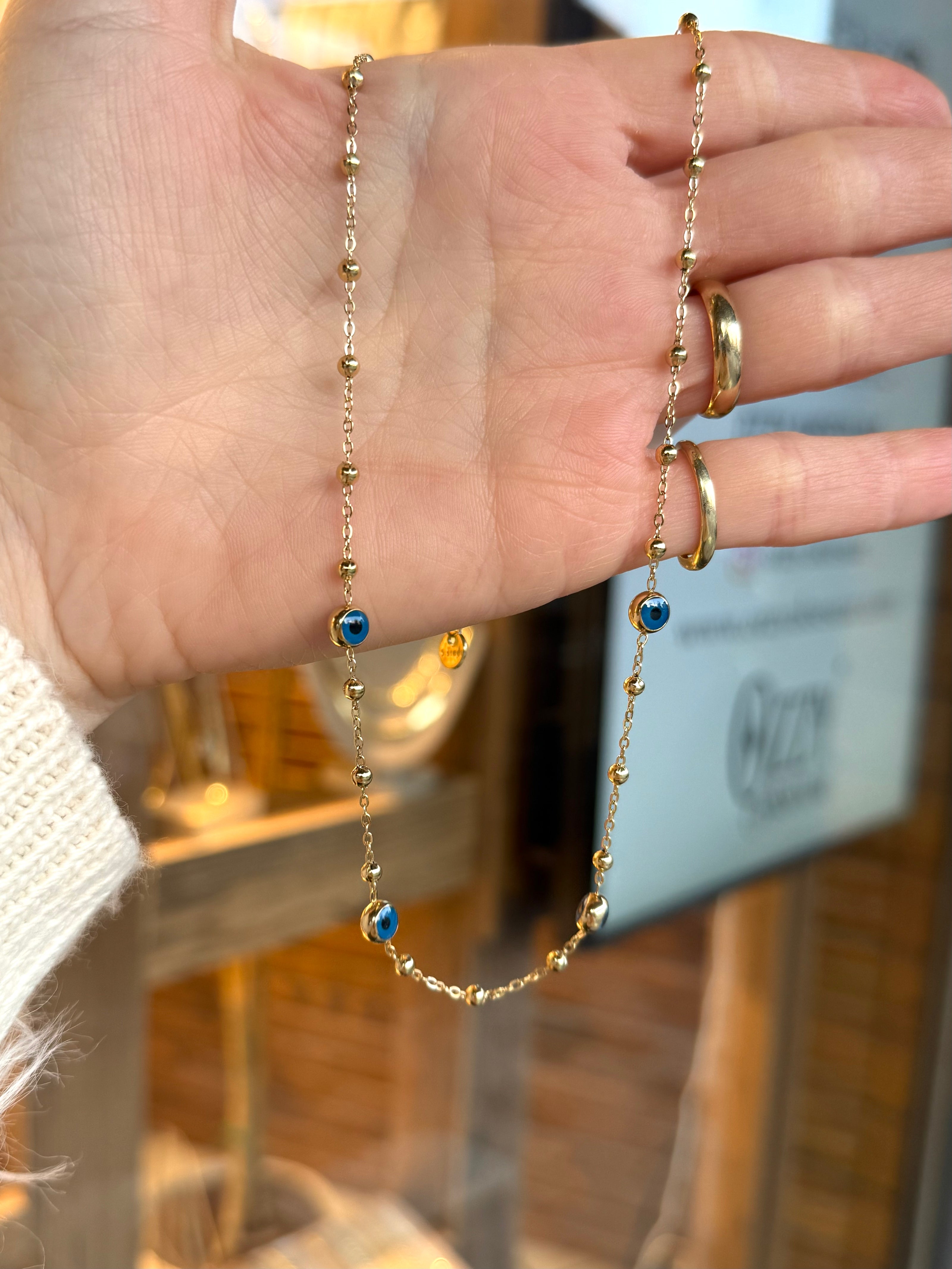 4 Nazar Boncuklu Topçuk Zincir Çelik Kolye